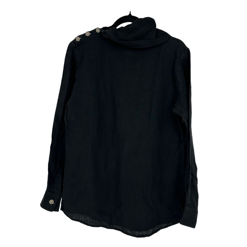 AND Womens 100% Linen Shirt Size S Asian Style Black Long Sleeve Lagenlook Artsy